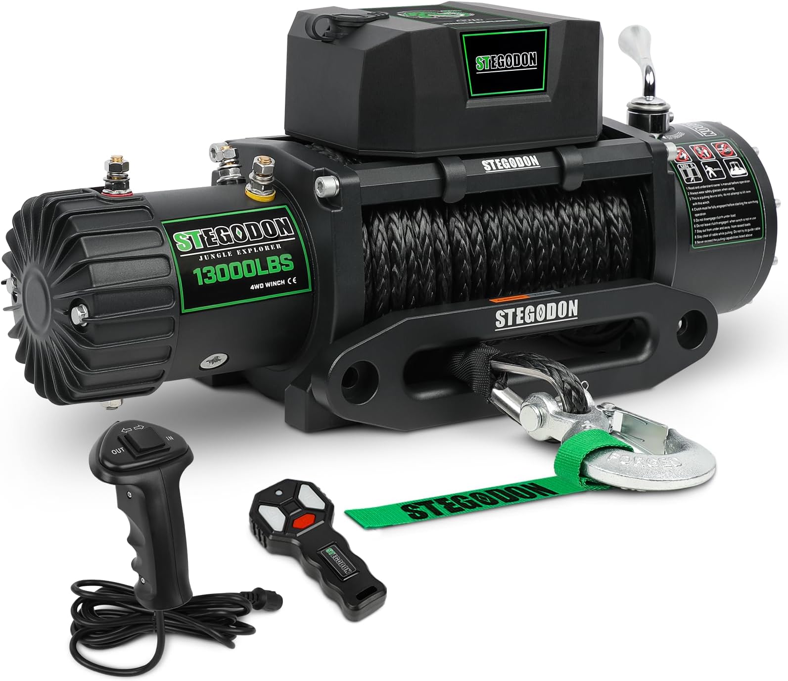 Winch 13000 lb Winch 12V Electric Winch Synthetic Rope Winch Rough Country Winch with Hawse Fairlead,Wired Handle and Corded Control for Jeep Truck SUV