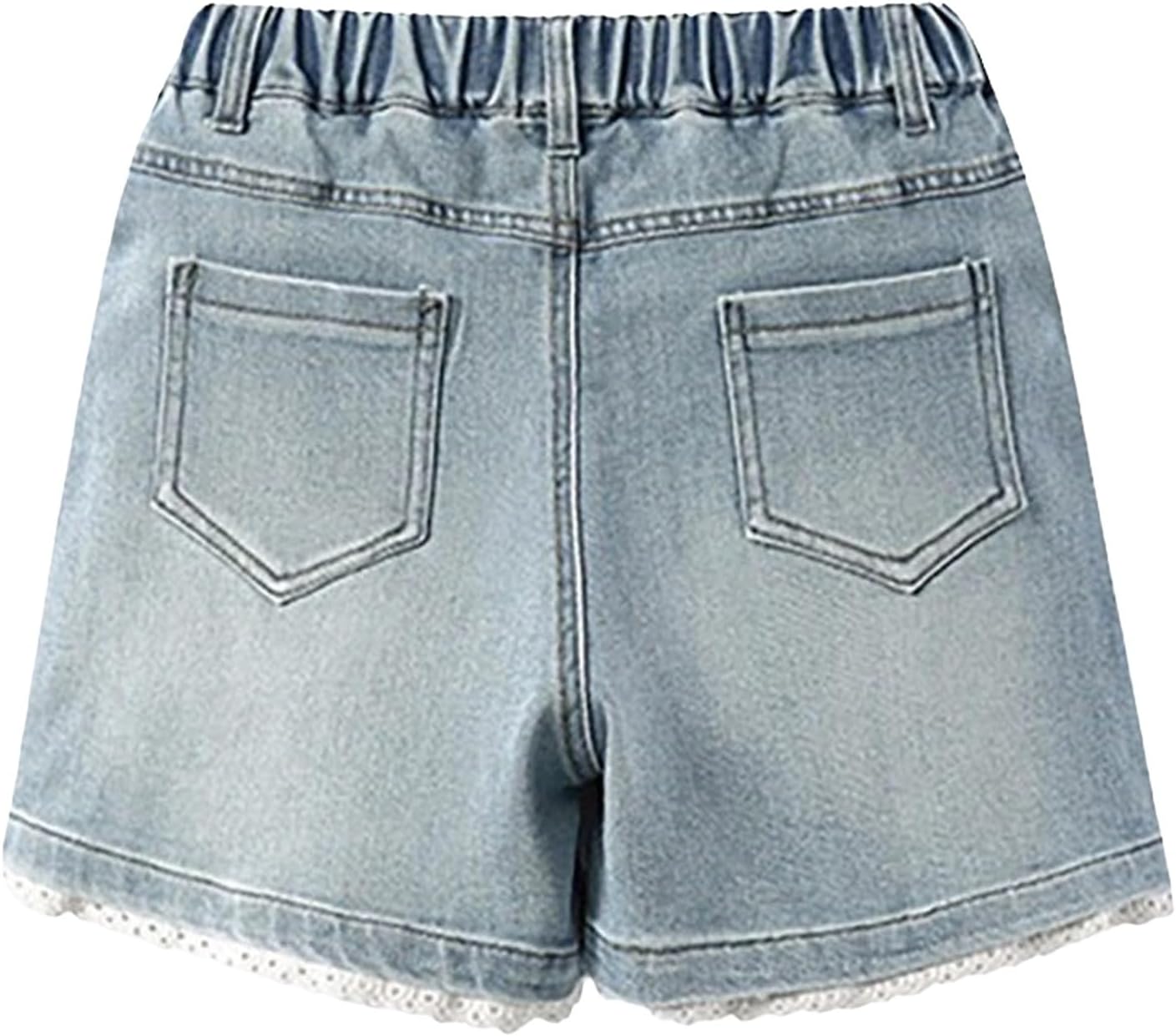 Girl's Denim Shorts Y2k Baggy Straight Leg Knee Length Jean Bermuda Shorts Bow Lace Design High Elastic Waisted Denim Uniform