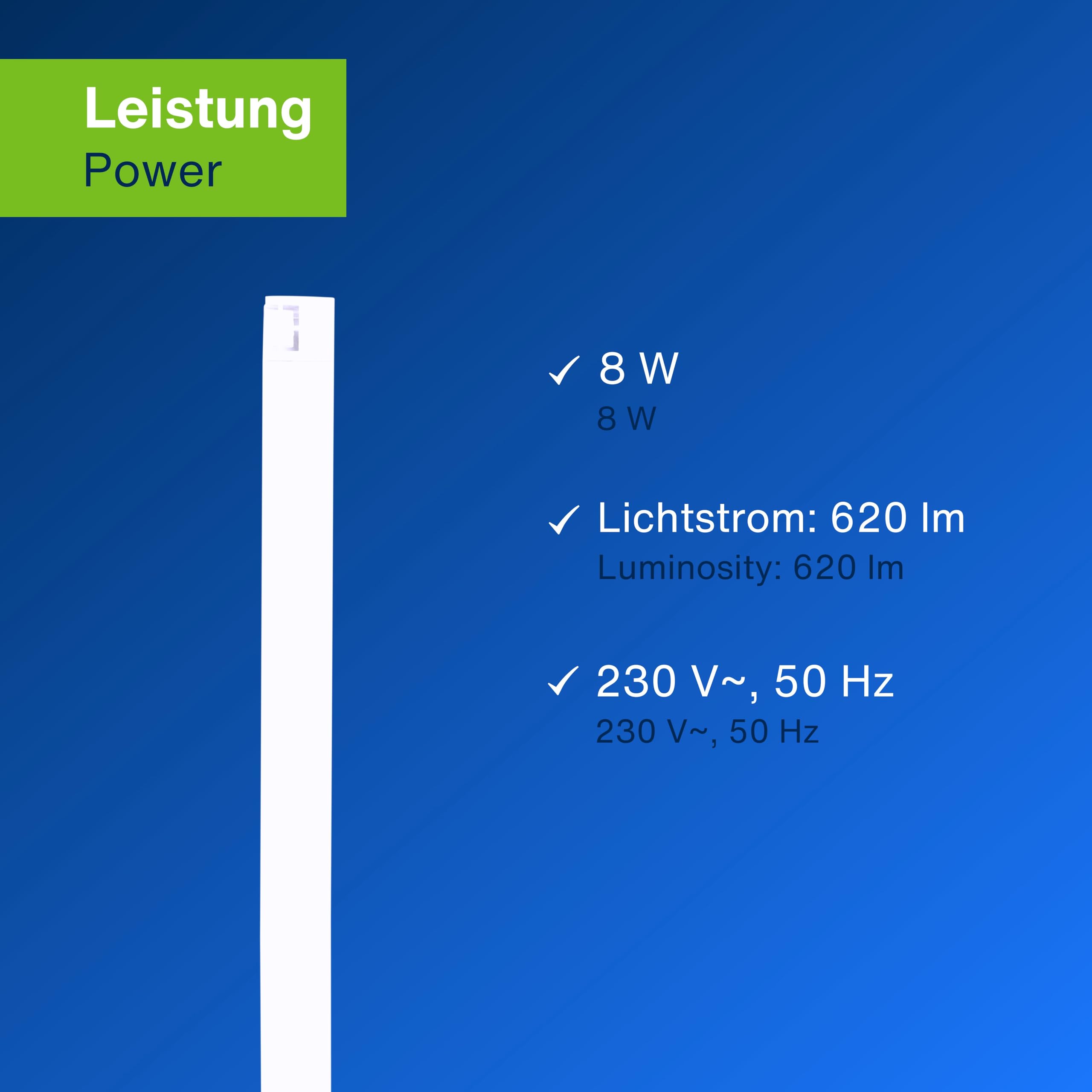 REV Illuminazione per armadio da cucina a LED, 90 cm, 8 W, 620 lumen, 3000 K, illuminazione da cucina piatta con sensore, montaggio facile, bianco
