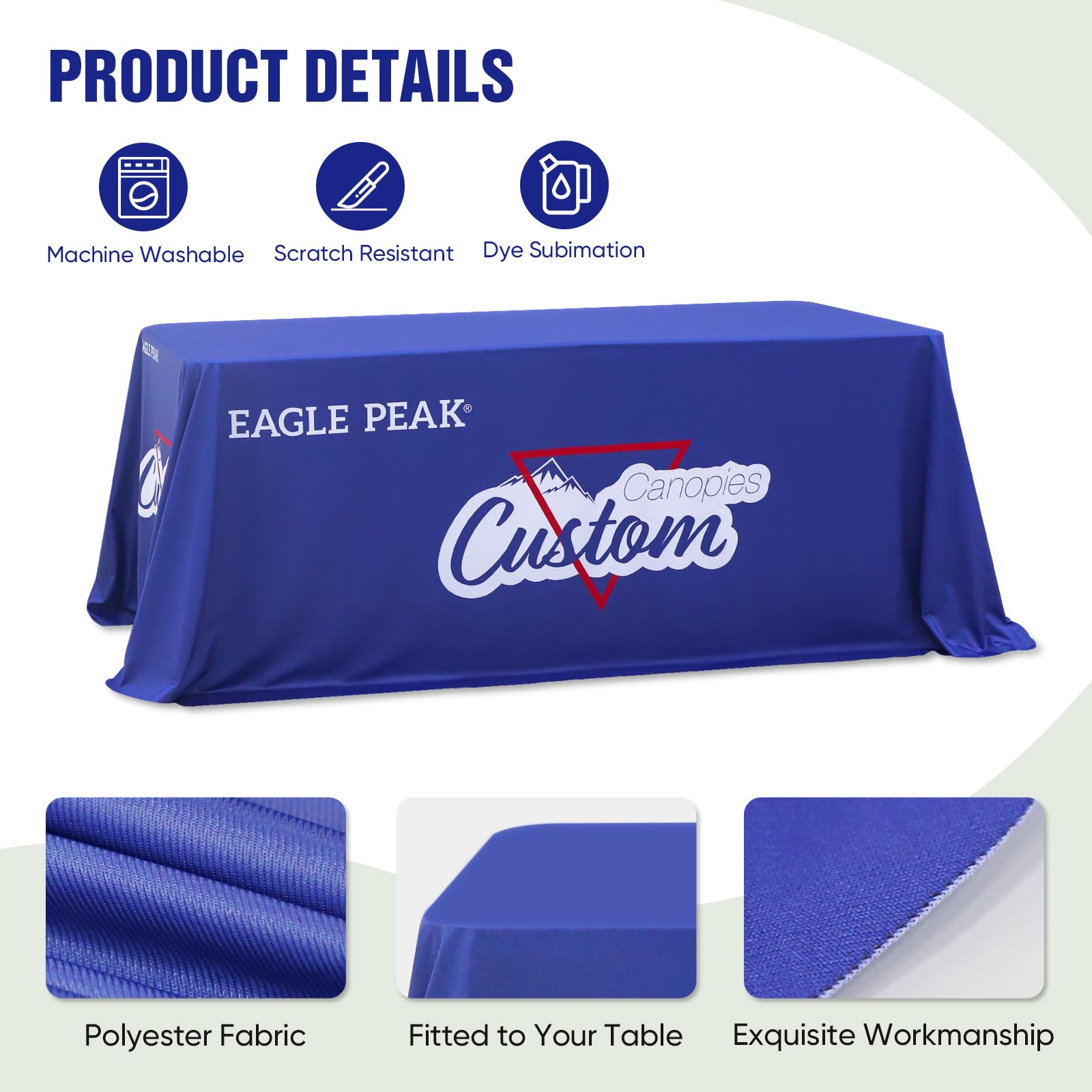 EAGLE PEAK Custom Logo Table Cloth Personalized Table Cover with Your Logo for Trade Show Business Event 6ft Rectangular Customized Tablecloth