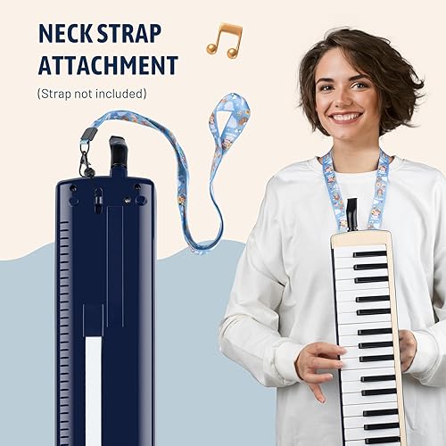 Miniatura 5 de CAHAYA Melodica Instrument 32 Teclas Boquilla de doble tubo de aire Piano Teclado Instrumento musical Regalo con bolsa de transporte Beige Azul
