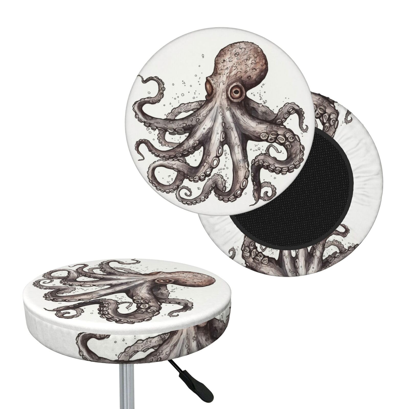 FodPand Octopus Bar Stool Cover Round Elastic Stool Cushion Covers Washable Bar Stool Chair Slipcover Stretch Stool Seat Covers for 12-14 Inch Chair