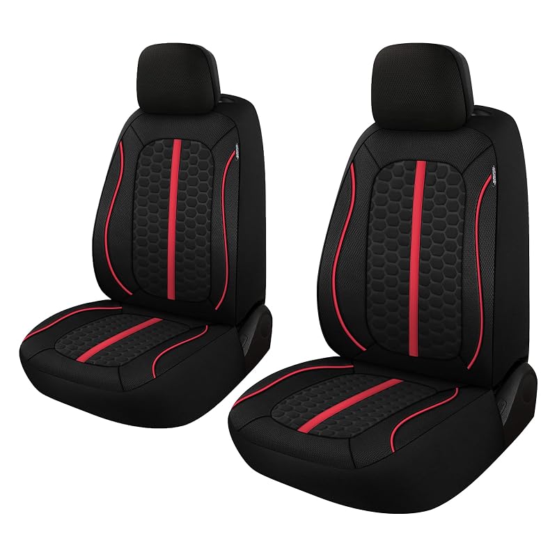 Capa para Banco Automotivo Dianteiro em Tecido 3D Air-Mesh Respirável Kaisaatti Preto/Vermelho Kit com 2 peças