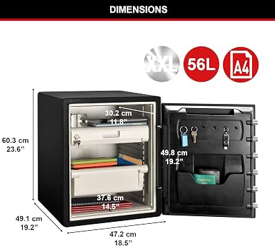 MASTER LOCK Certified Fireproof and Waterproof Safe, 56.5L, 472 x 605 x 490 mm, Digital Combination with Backlit Keypad, for home and professionals