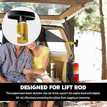 2PCS Car Hood Prop Struts Clamps, Car Hood Holder, Shock Prop Strut Stopper Retainer Tool, Universal Auto Accessories Anti-Pinch Support Rod Retainer Tool for Tailgate Hatch Trunk (Gold)