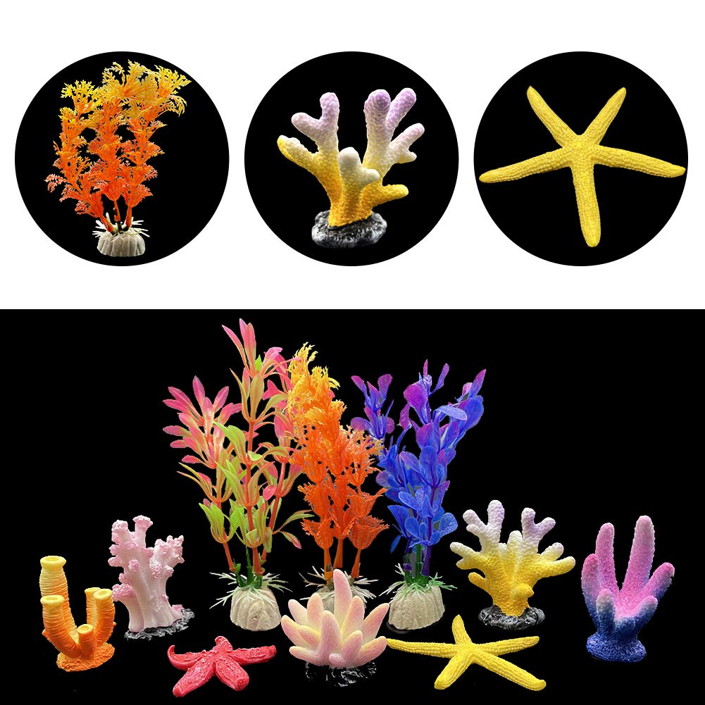 EQLEF Corail Aquarium Artificielle, Corail et Aquatiques Plantes d'aquarium Décorations Ornements d'aquarium Lot de 10