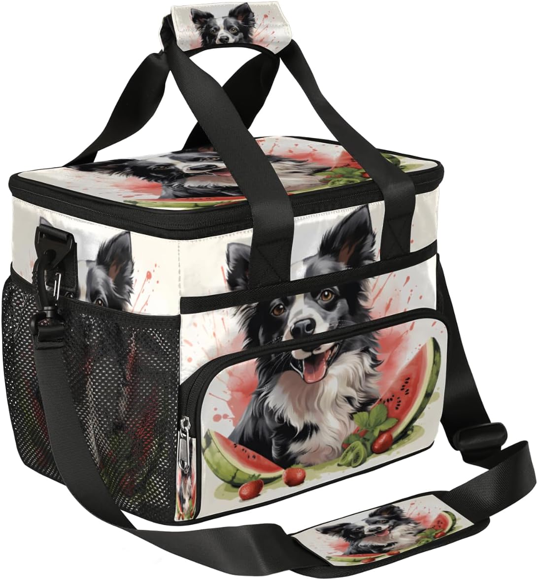 Watermelon Insulated Picnic Backpack Lunch Box for Women Men Picnic Basket Tote Lunch Bag Picnic Bag Portable Lunch Bags for Picnic, Beach, Work, Trip,Office, Camp Watercolor Dog