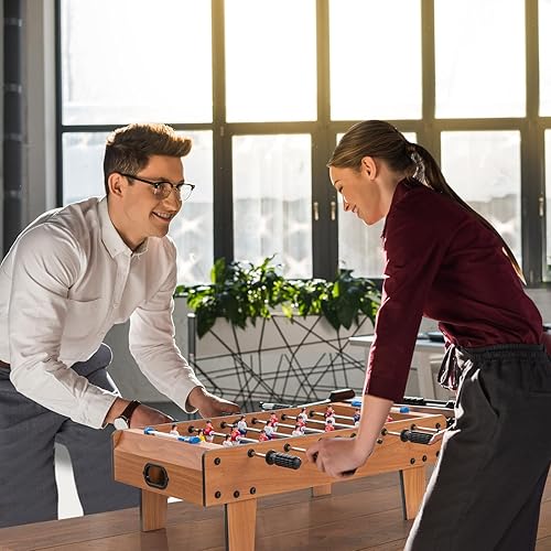 Miniatura 8 de Goplus Mini mesa de futbolín, mesa de juego de fútbol de 27 pulgadas con 2 balones de fútbol y guardapolvos, juego de fútbol portátil para niños y