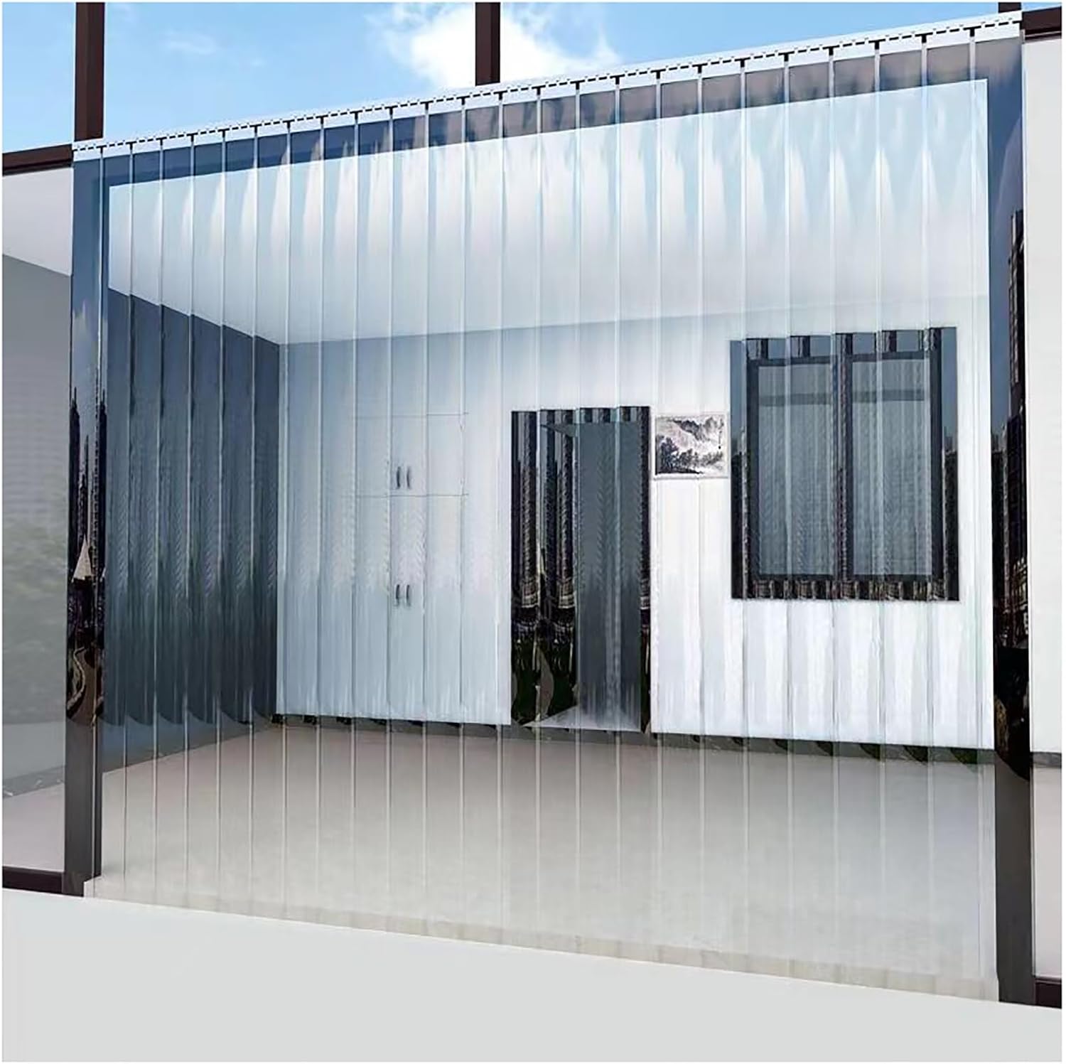 Commercial Freezer Strip Door Curtain - Clear PVC Walk-in Refrigerator Partition, Windproof 90x230cm | Durable Strip Curtains for Market and Commercial Use
