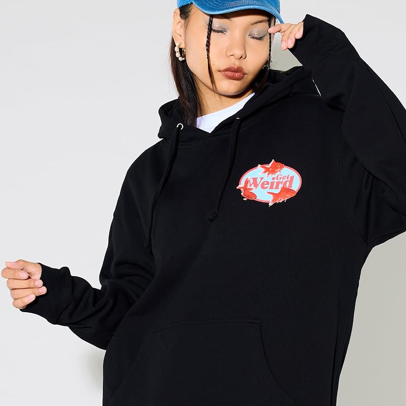Get Weird Gold Fish Hoodie, Funky Streetwear Sweatshirt for Men, Women, Unisex, Cotton Blend Fit Black, Large image 4