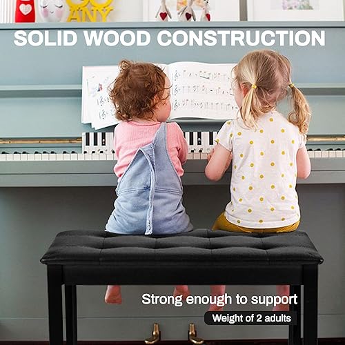 Miniatura 7 de Silla de piano con taburete de almacenamiento y tapicería de madera con teclado de piano Duet, impermeable y antideslizante, color negro