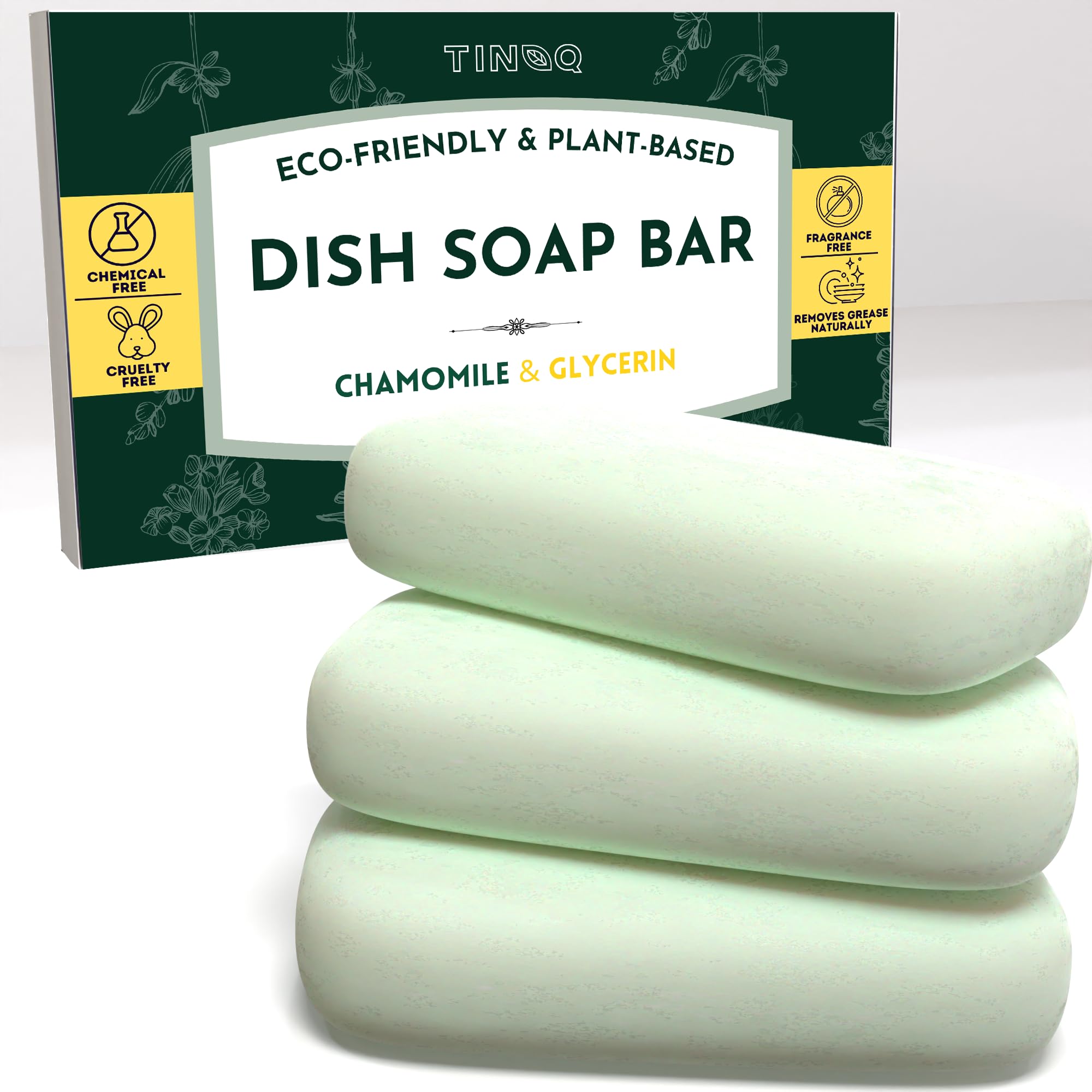 3 Dish Soap Bars - Green Tea with Organic Ingredients Skin Safe Chemical Free Eco Friendly Packaging