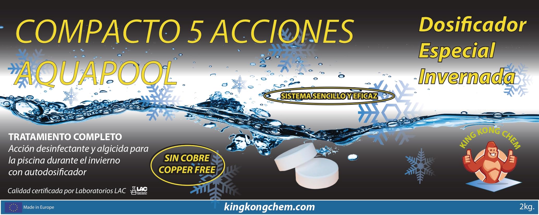 Pack 4 UDS - DOSIFICADOR INVERNADA AQUAPOOL 8 KG (4x2 KG) - Compacto 5 Acciones - Sin Cobre - Tratamiento autodosificador Piscinas Invierno - Apto Piscinas Liner