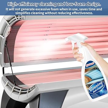 Tanning Bed Cleaner for Indoor Tanning Beds, Plastic Solution Spray Cleaner, Eliminating Particles Potentially Found in Tanning Salons or Spas Centers, Health Clubs 16.91Fl Oz