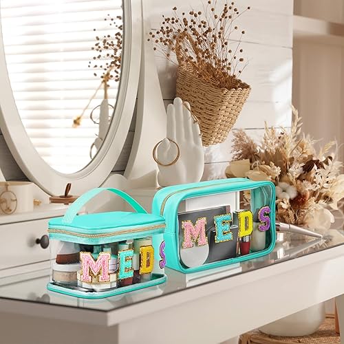 Miniatura 5 de Geetery 2 bolsas de maquillaje transparentes de felpilla para el cuidado de la piel con cremallera, bolsa transparente de chenilla, bolsa de