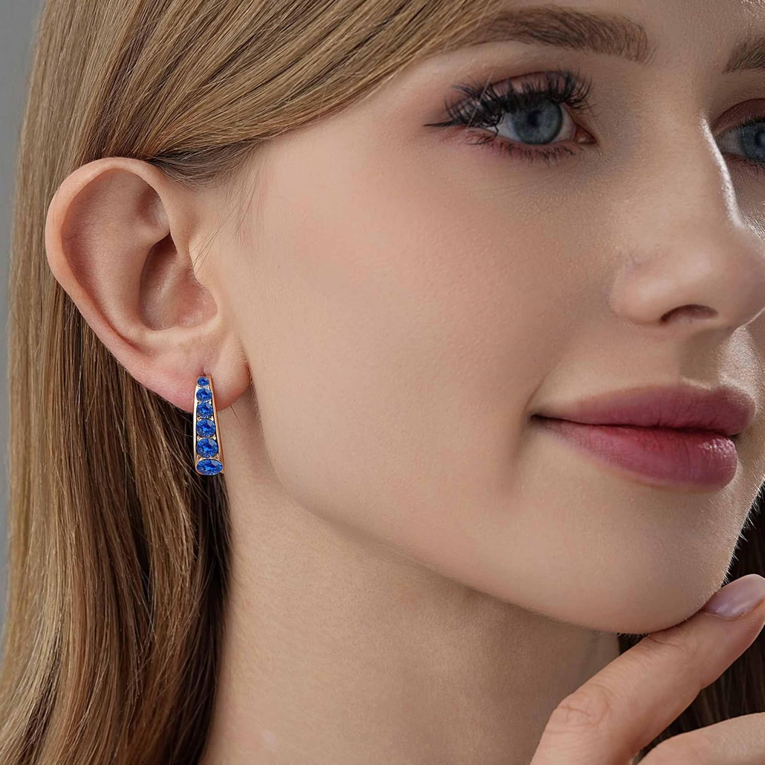 EVEVIC Austrian Crystal Open Half Hoop Chunky Gold Earrings for Women 14K Gold Plated Hypoallergenic Jewelry Gift - Image 3