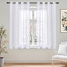 TOPICK Stores Gardinen 2er Set H 145 x B 140 (cm) mit ösen Bestickte Voile Vorhänge, Durchsichtig Transparent Fenstervorhang für Wohnzimmer Schlafzimmer Balkon Modern Landhausstil Geblümt Weiß