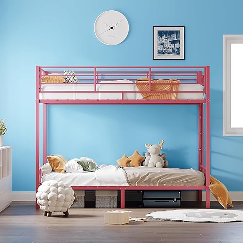 Miniatura 4 de VINGLI Litera individual sobre individual con barandilla extra alta de 15 pulgadas, litera de 2 pisos con escaleras y peldaños planos, listones de