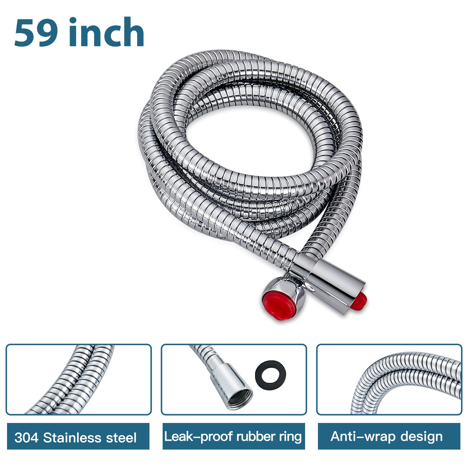 Midanya Ducha de baño de mano con pulverizador cuadrado de cromo pulido SUS304 de acero inoxidable de alta presión con conector de pared, soporte de ducha y manguera de ducha flexible de 60 pulgadas