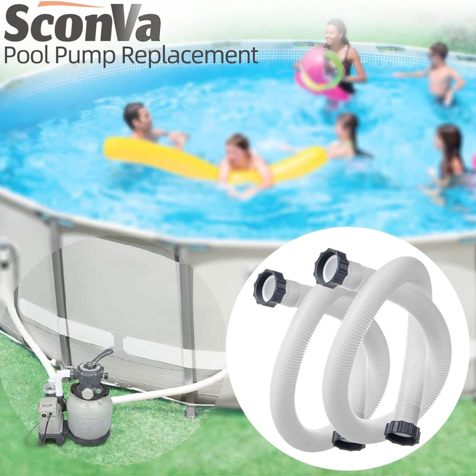 Gesamtlänge 150 cm, Schwimmbadrohr Zeichnungswasserschlauch, wasserbeständig für Filterpumpensystem, Sandfilter und Salzwasser Sandfilter und Salzwassersysteme, weicher Schlauchadapter, Filterpumpe