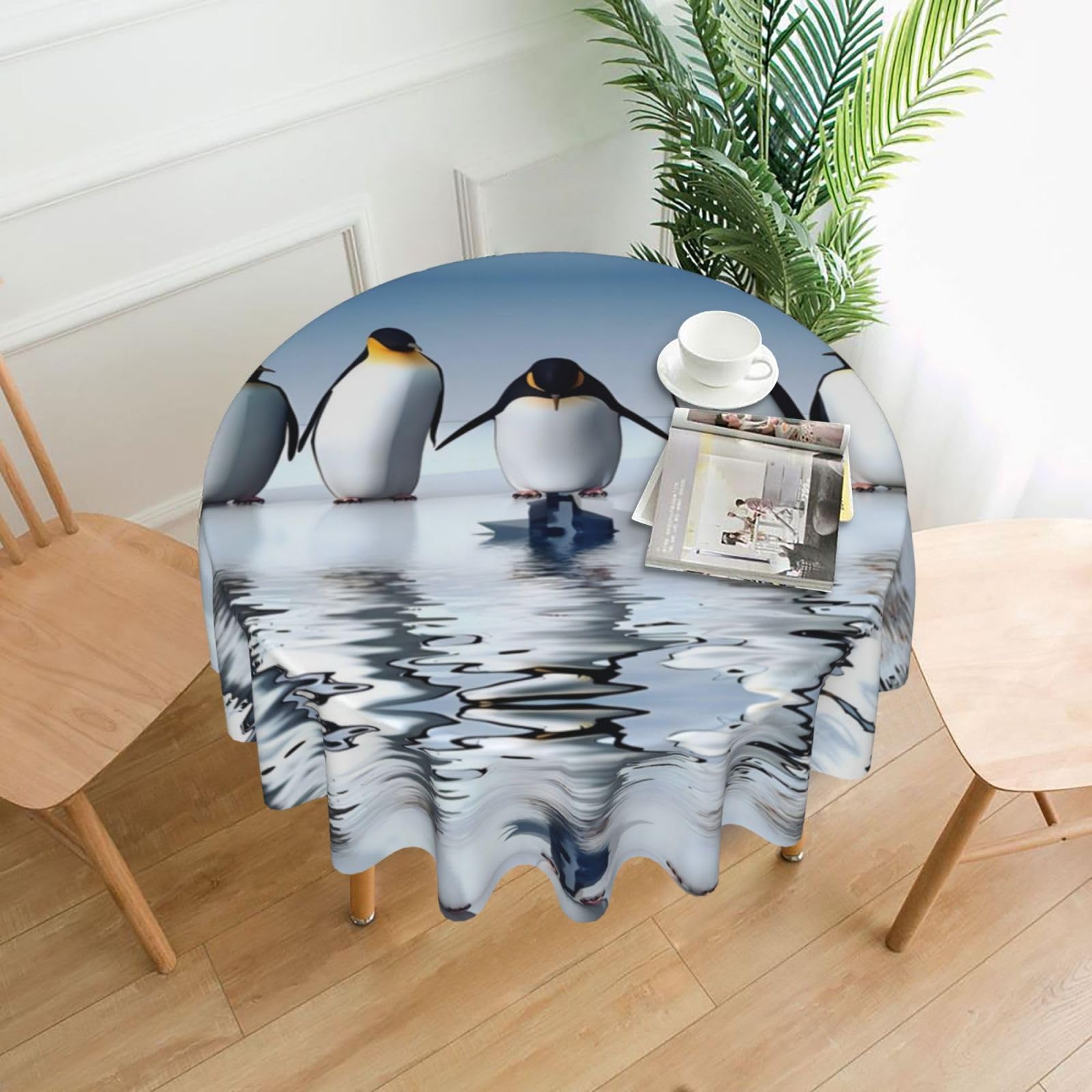 YYHWHJDE Penguin Prints Round Decorative Tablecloth 60in – Elevate Your Dining Experience with This Stunning Table Throw for Parties & Everyday Use