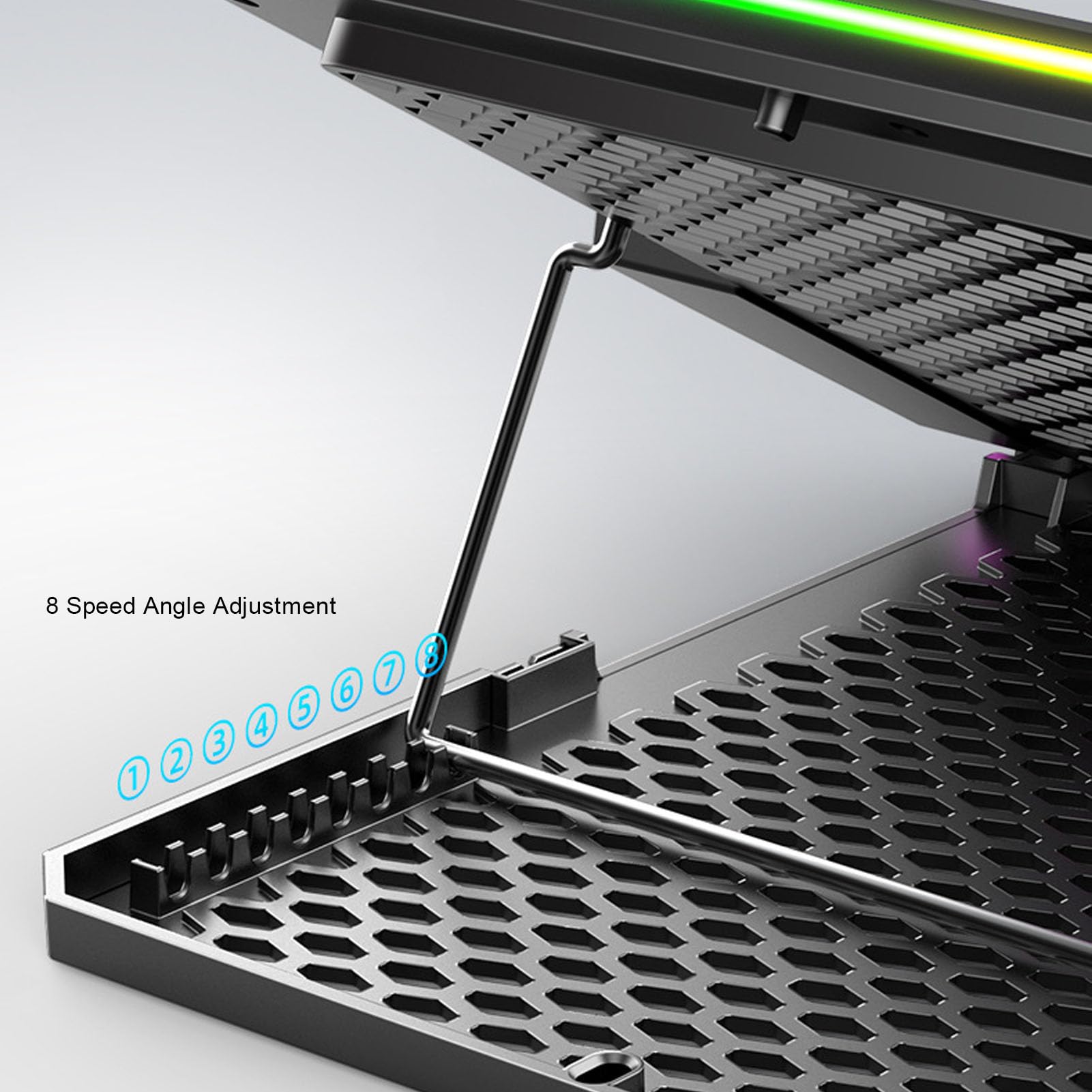 AMONIDA Podkładka Chłodząca do Laptopa do Gier, 10 Wentylatorów 5 Prędkości Podkładka Chłodząca Paska świetlnego RGB, 10 Trybów z 2 Portami USB, Idealna Laptopów, Tabletów i Smartfonów o Przekątnej