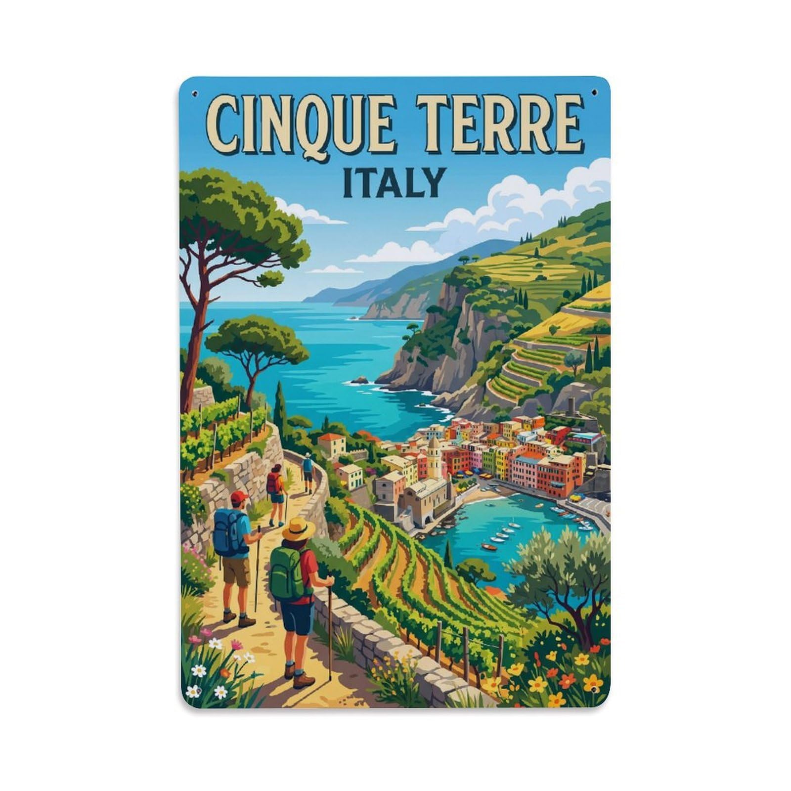 Huiyhb 8X12inch(20X30cm) Vintage Travel Cinque Terre Italy Hiking Metal Tin Sign