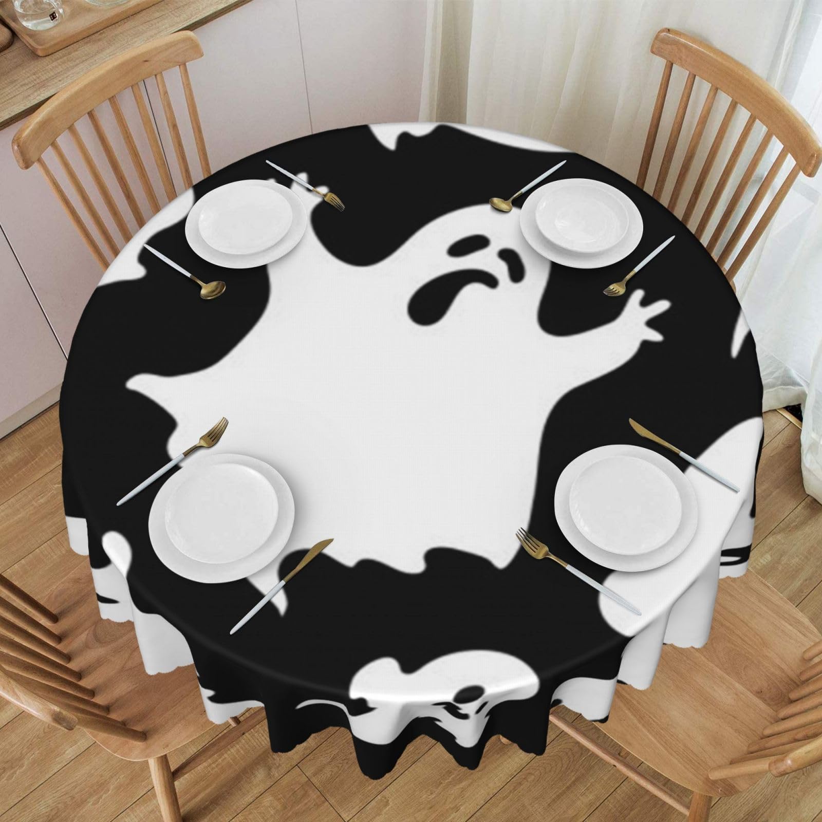 DCEHGEW 60 In Round Tablecloth with Lace, Halloween Goth Printed Oilproof & Washable Fabric Picnic Table Cloth Table Covers