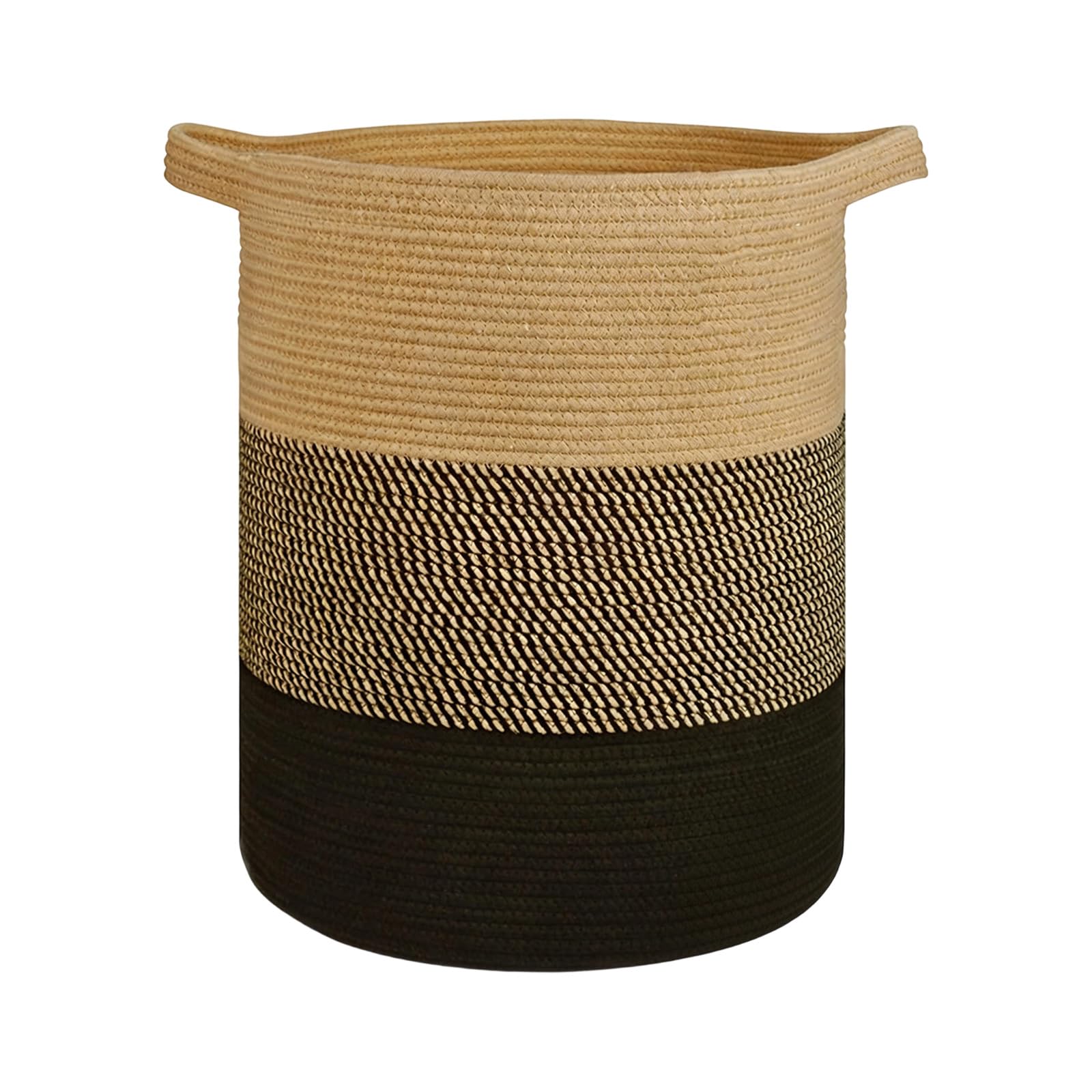 Zeiwohndc Khaki Black Large Woven Cotton Laundry Hamper With Strong Handles Spacious Storage Container For Clothes And Towels Gentle Laundry Container