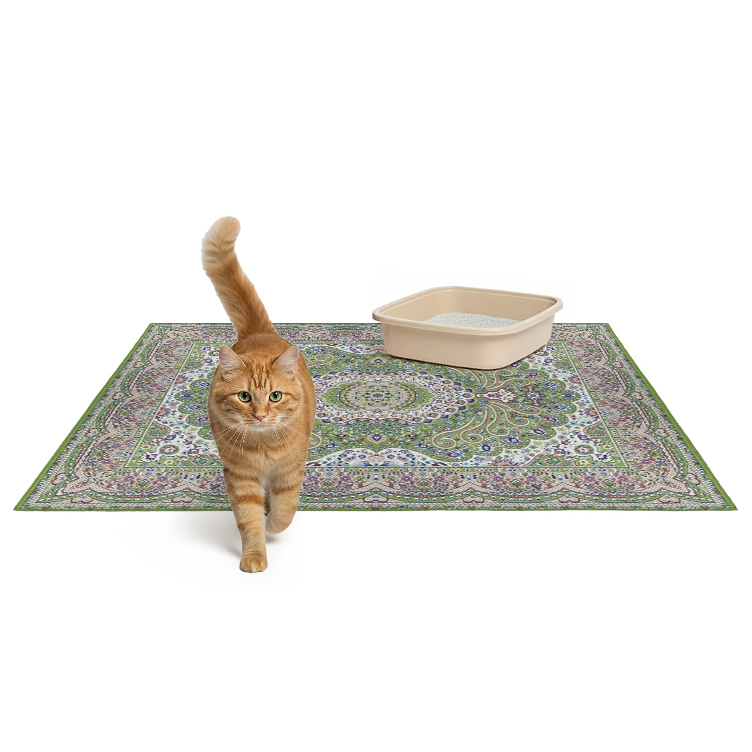 Lovewag Cat Litter Mat 2 Pack - Large 36x48 Machine Washable Easy Clean Non-Slip Waterproof Trapping Mats for Cats - Peacock Garden — image 1