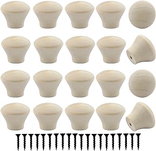 Piutouyar Wood Dresser Knobs, 20 Pcs Mini Unfinished Wooden Knobs Round Cabinet Knobs Vintage Drawer Knobs Pulls Handles Furniture Door Pull Knobs for Kitchen Wardrobe Cupboard Drawer(18x15mm)