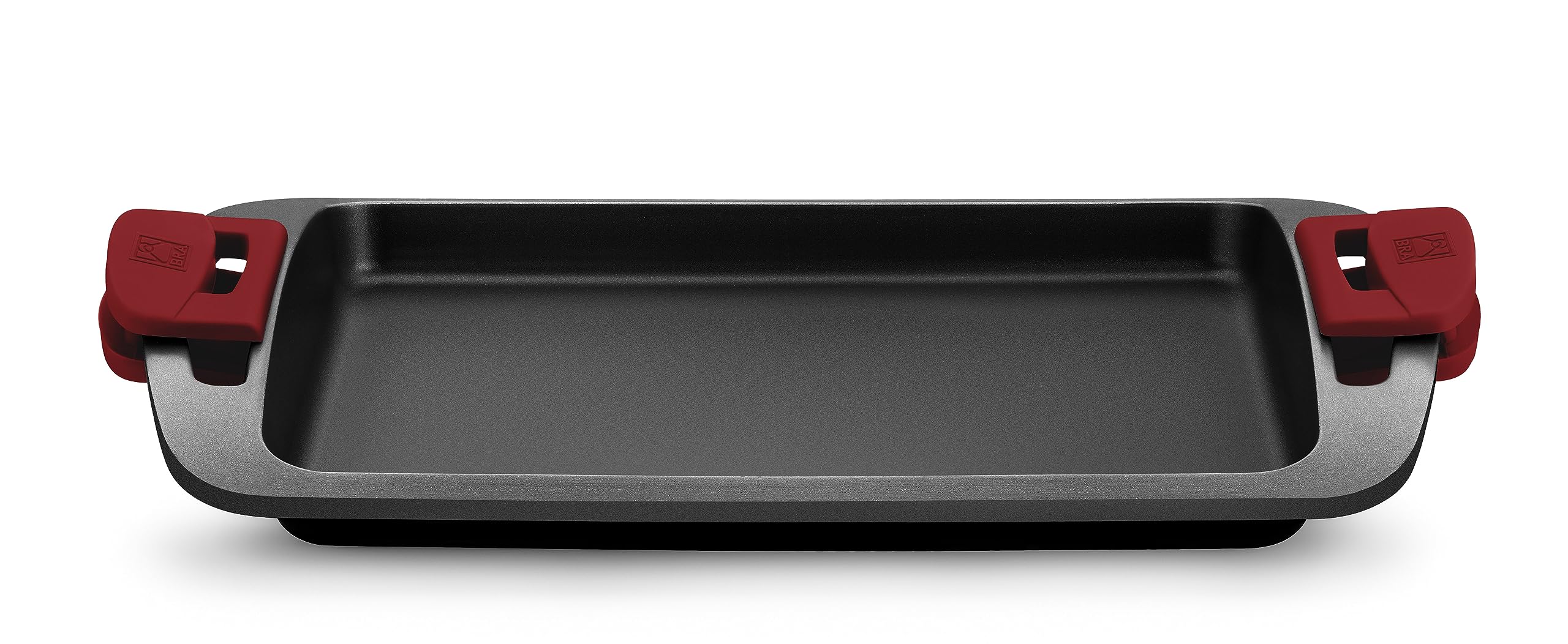 BRA Premiere | Glatte Grillplatte 40 cm, Aluminiumguss | Dreischichtig mit verstärkter Antihaftbeschichtung ohne PFOA, abnehmbaren Griffen, Rot, Antihaftbeschichtung, PFOA-frei