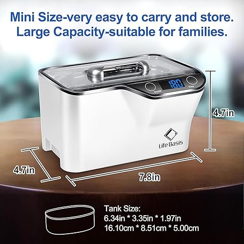 Miniatura 8 de LifeBasis Limpiador ultrasónico de joyas, máquina profesional de limpieza ultrasónica de 20 onzas (20.3 fl oz) con temporizador digital, soporte de