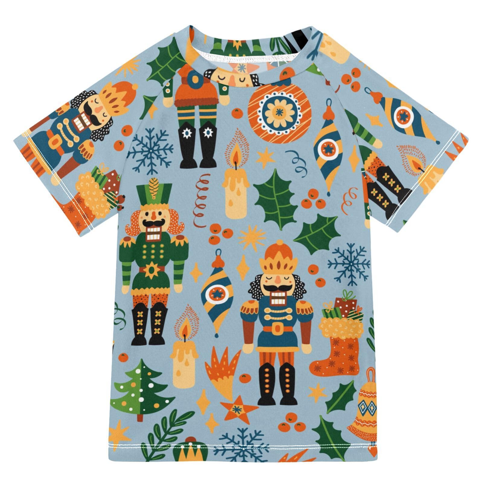 Aflyko Christmas Boys' Swim Shirt Nutcrackers Soldier Candle Golden Rash Guard Beachwear Sun Protection Fishing Hiking Camping Surfing Swimming Toddler Infant Summer Daily T-Shirt, 4T