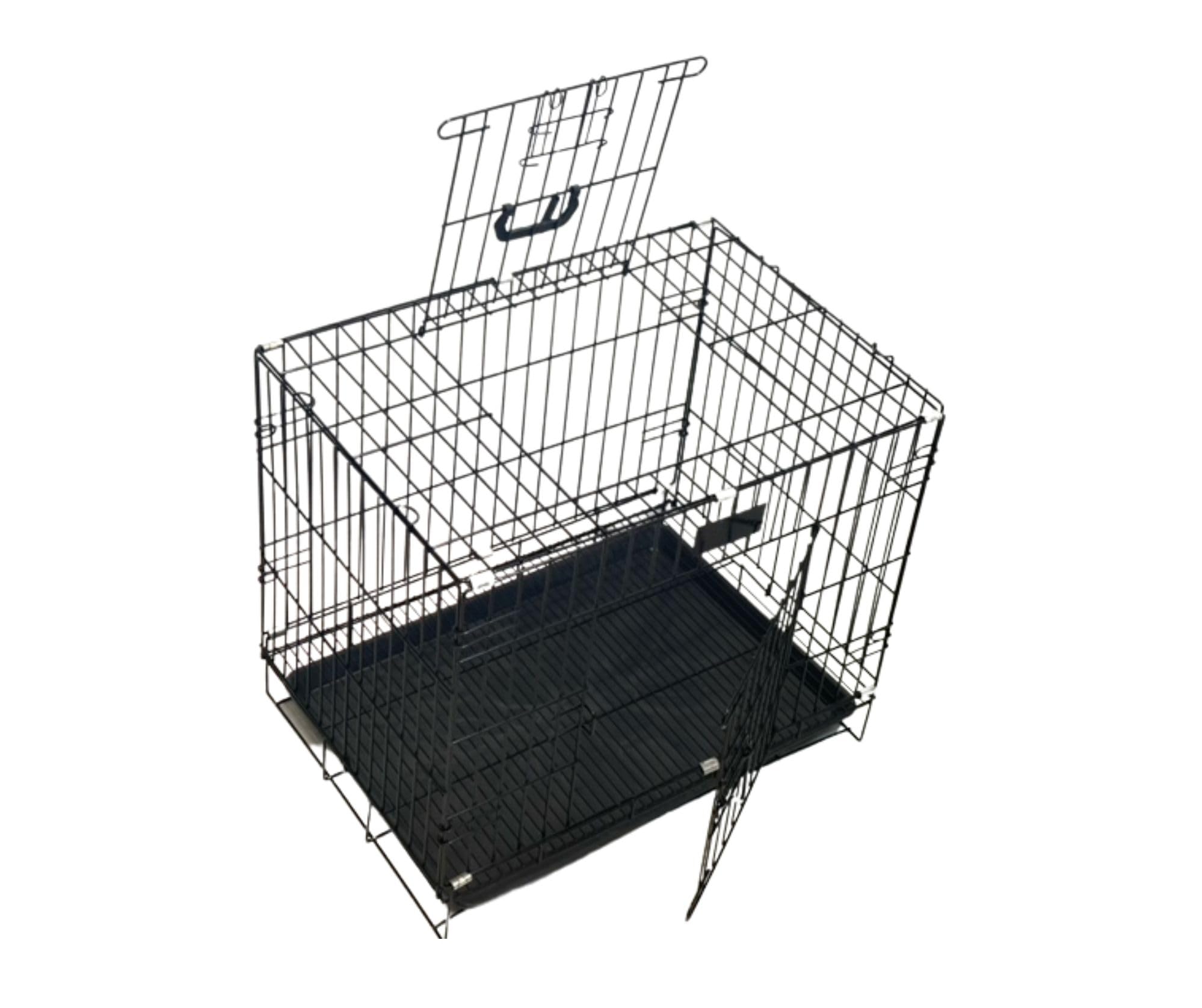 Metal Dog Crate/Cage – Pet Black Metal Folding Cage with 2 Doors Sliding Chew Resistant Plastic Base Tray Heavy Duty Puppy Training Solution (For size L: L76.5x H46.5xW53.8cm)