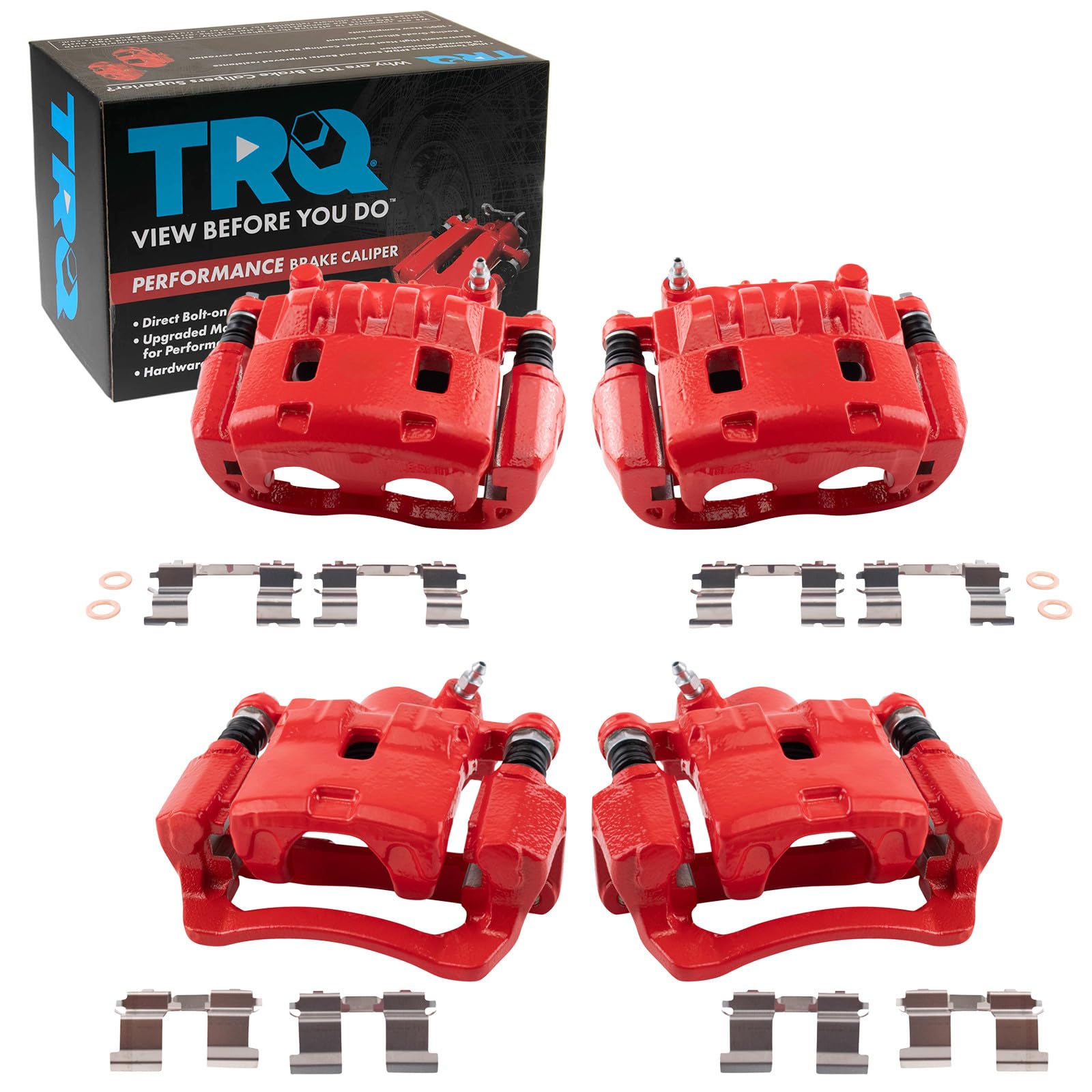 TRQ Front and Rear Brake Caliper Set Performance Brackets Compatible with 2008-2011 Subaru Impreza