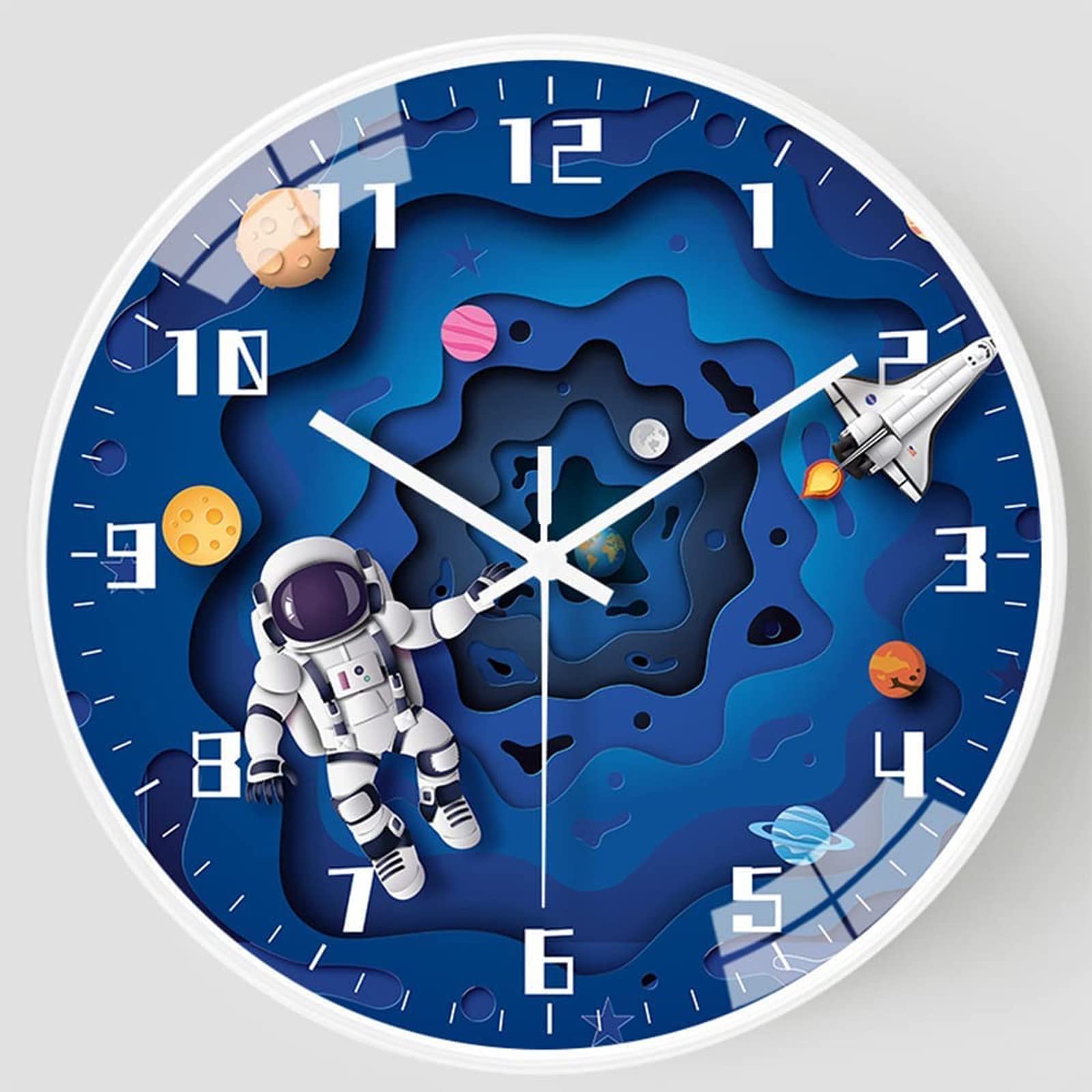 hleo orologio da parete per bambini di alta qualità (astronauta) - orologio da parete silenzioso per bambini - senza ticchettii, quadrante con Ø 30 cm, bella decorazione per la cameretta dei bambini