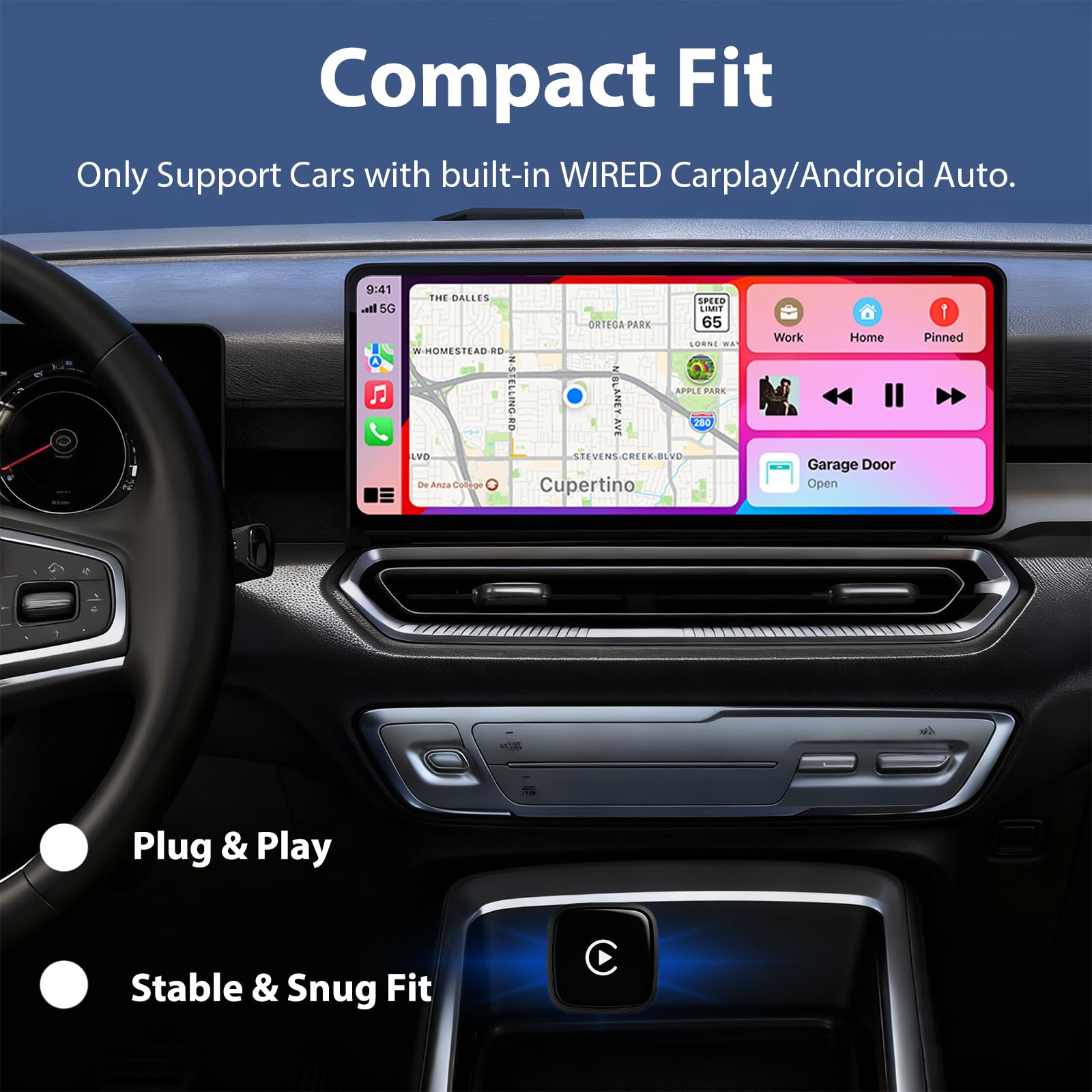 CarPlay & Android - Adattatore per auto wireless 2 in 1 USB-C/USB-A, connessione automatica rapida, convertitore plug & play per veicoli con CarPlay/Android Auto dal 2016 in poi