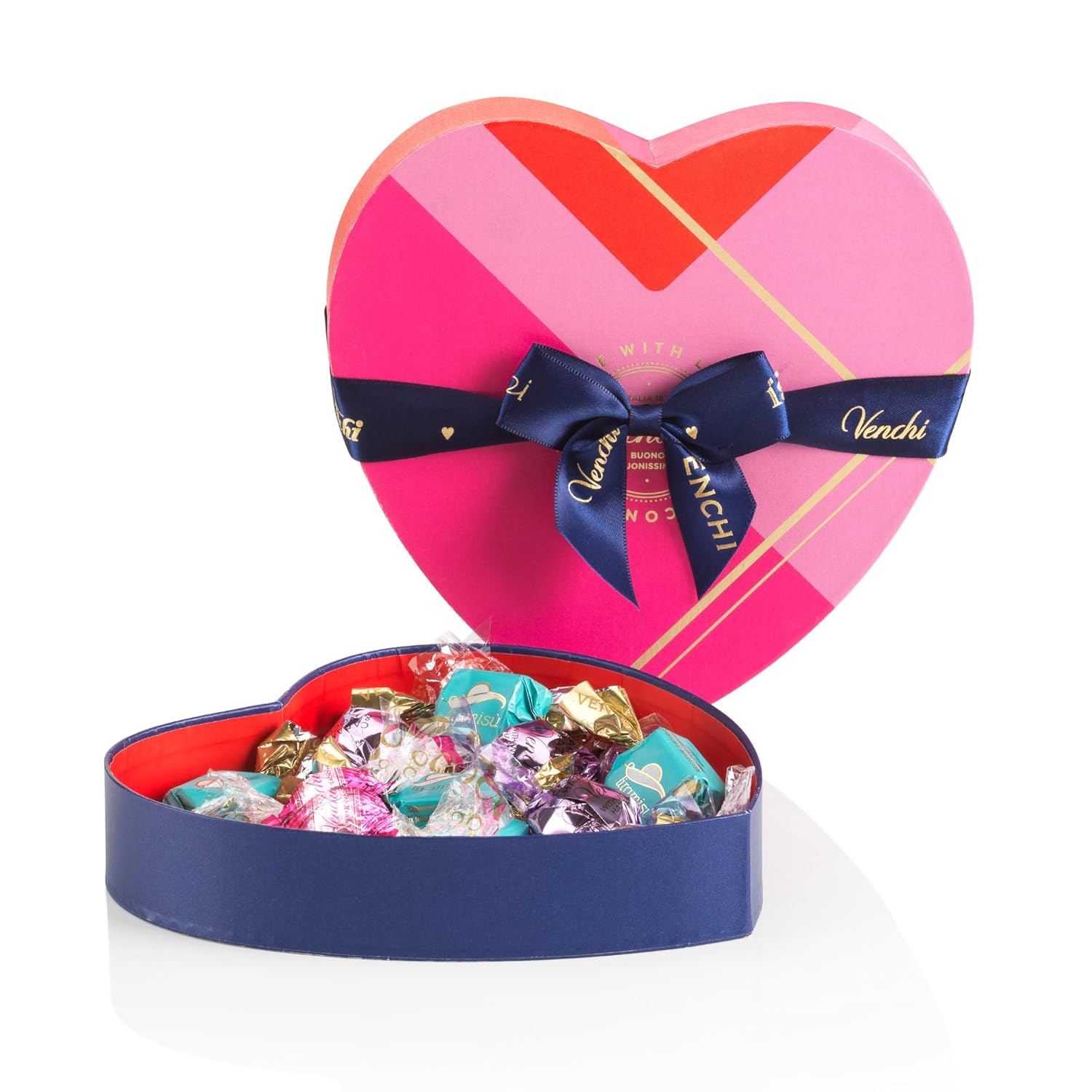 Venchi - Heart Shaped Box with 15 Assorted Chocolates, Gluten Free, 6.52 oz, Gift Idea for Mother's Day