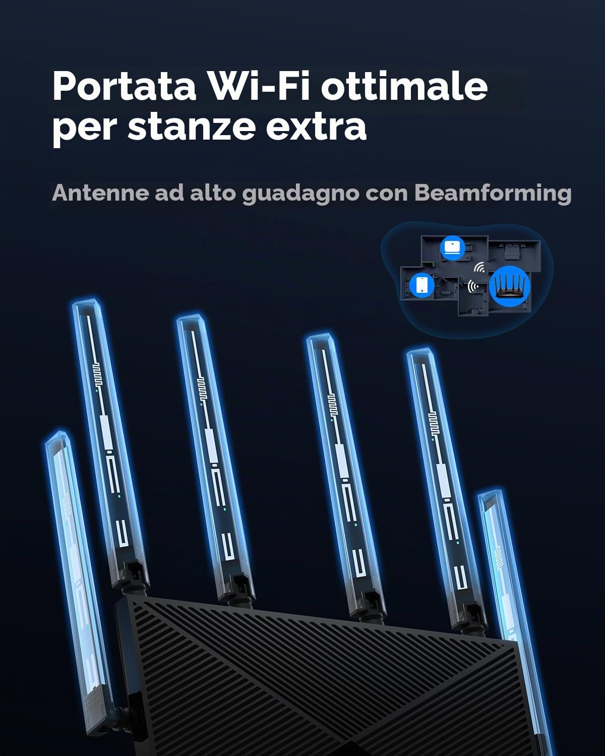 Router Cudy BE6500 WiFi 7 Dual Band Gigabit Gaming, 6500 Mbps, client e server VPN, compatibile con Cudy Mesh e APP, CPU Broadcom quad-core da 2 GHz, WR6500