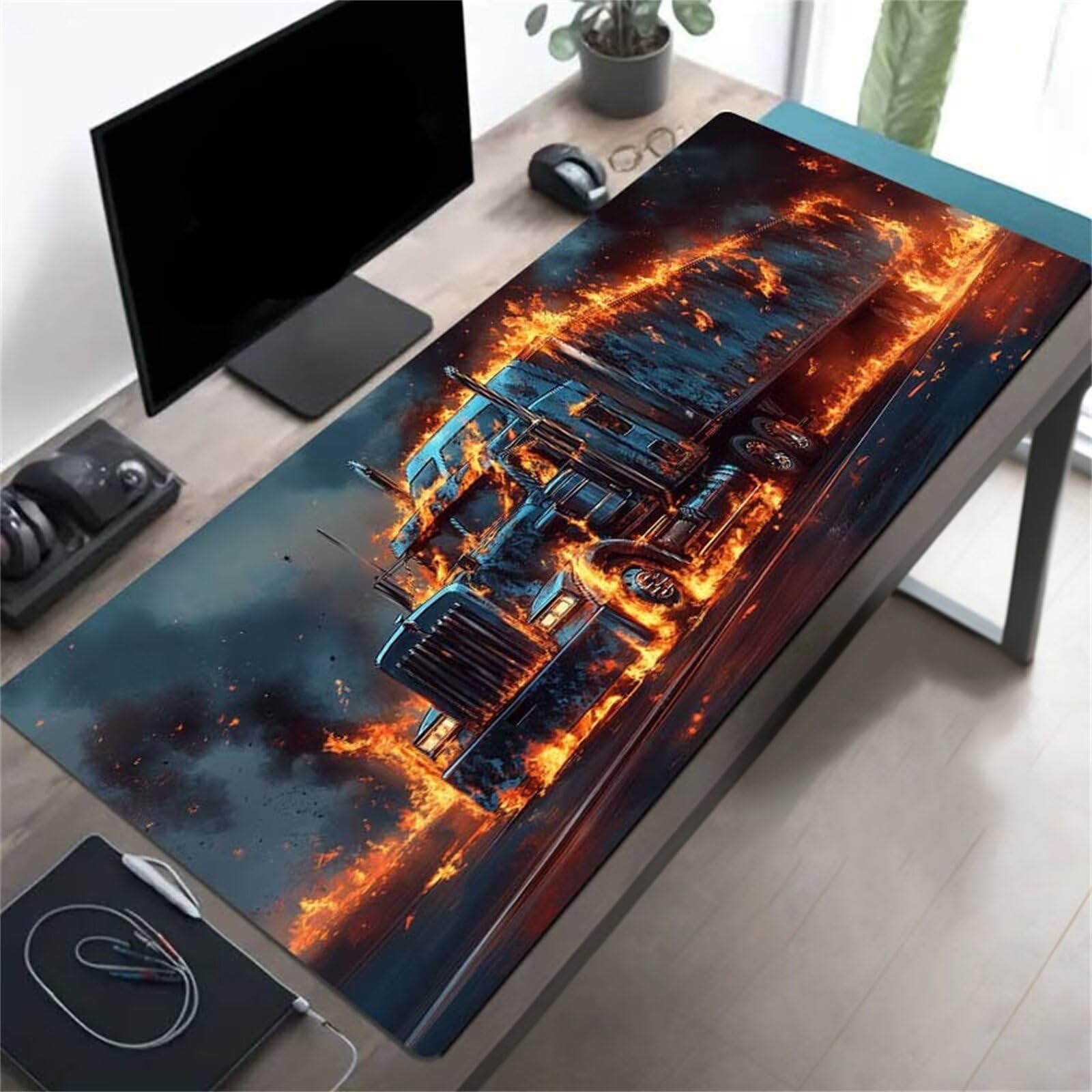 Grand Tapis de Souris de Jeu 1000x500x2 mm Mouse Pad Gaming Camion Vintage Tapis de Bureau Antidérapant avec Bords Cousus pour Bureau, Études, Gamer