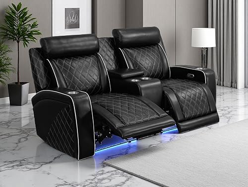 Miniatura 42 de Juego de sofás reclinables eléctricos, juegos de muebles de sala de estar, sofá reclinable eléctrico moderno negro, sofá biplaza y silla con Negro