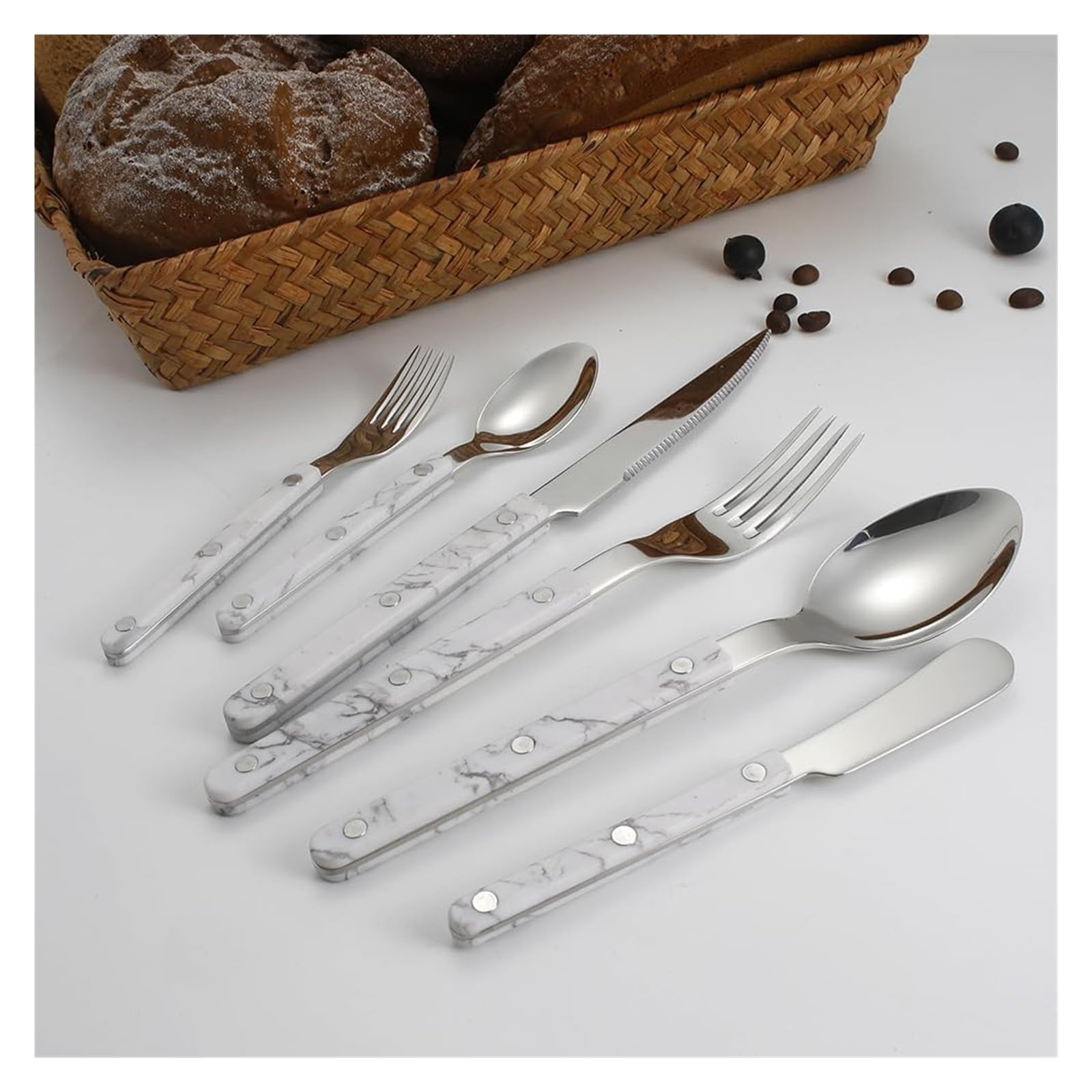 Posate in acciaio inox, set di piatti, posate in argento, 6/24 pezzi, manico con clip, chiodi, stoviglie 304, cucchiaio, coltello, forchetta in acrilico(Pink,4Set 24Pcs)