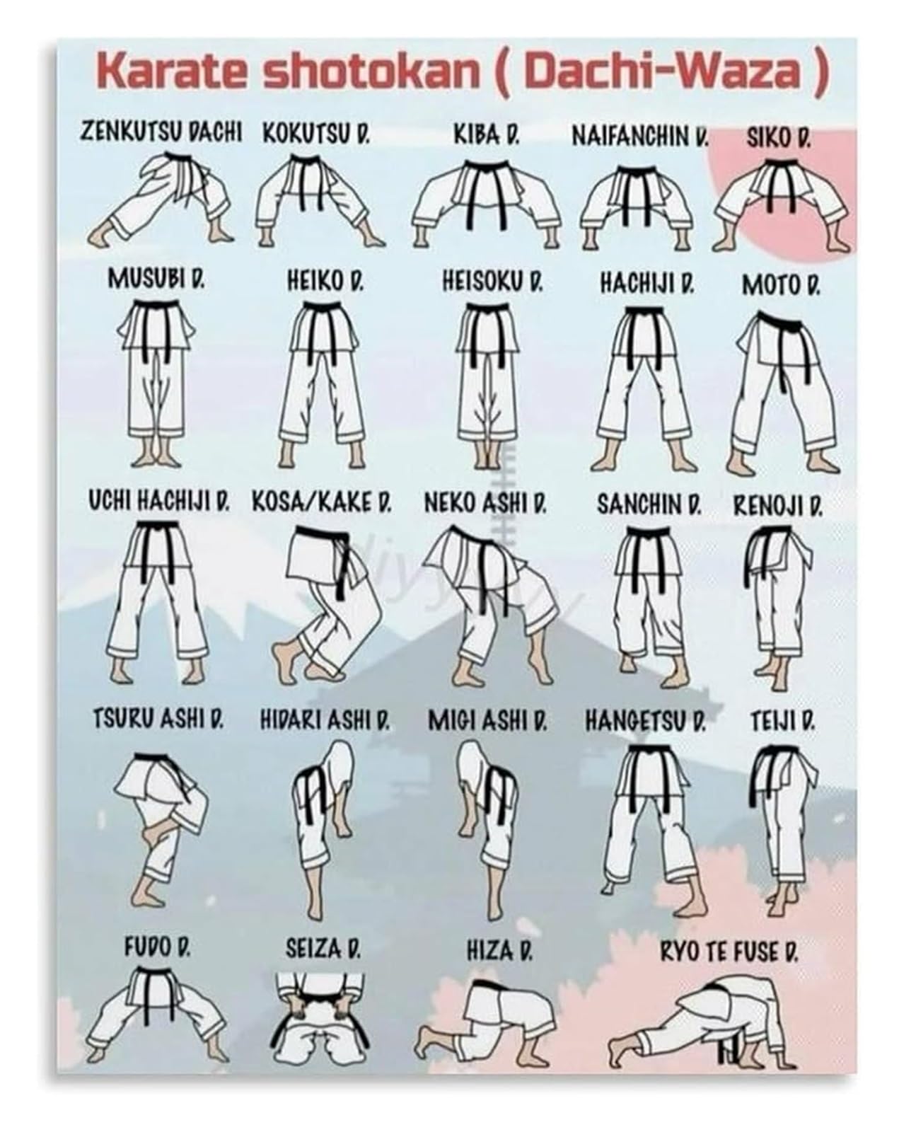 ZDVHOMCB Karate Footwork Stances Poster Shotokan Goju Ryu Dojo Canvas Wall-Art Unframed,16x24inch(40x60cm)