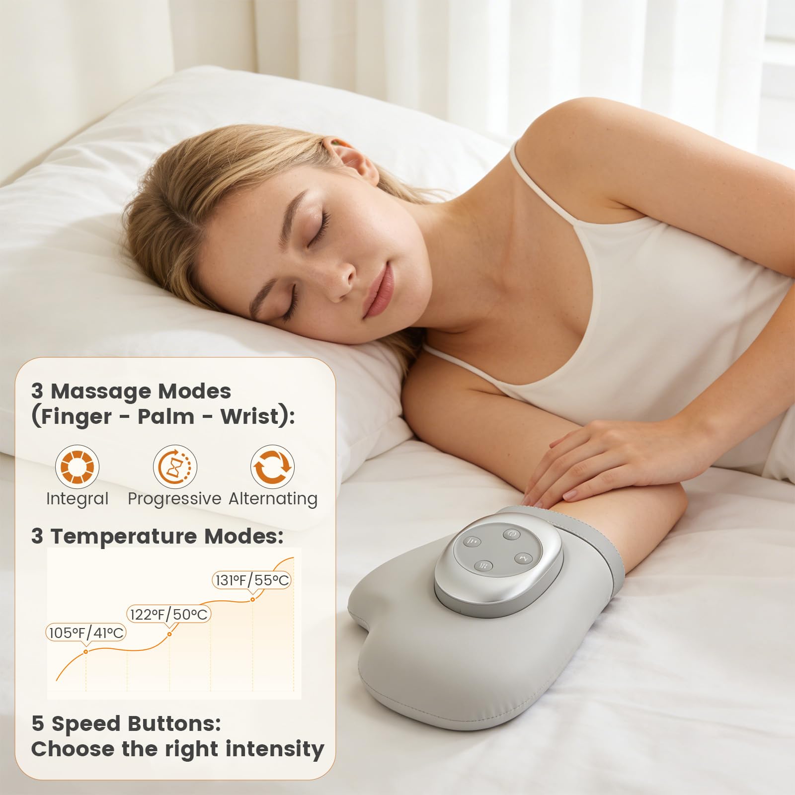 Masajeador de mano con calor y compresión, masajeador eléctrico para artritis y síndrome del túnel carpiano, alivio del dolor en manos y muñecas, relajación en casa/oficina