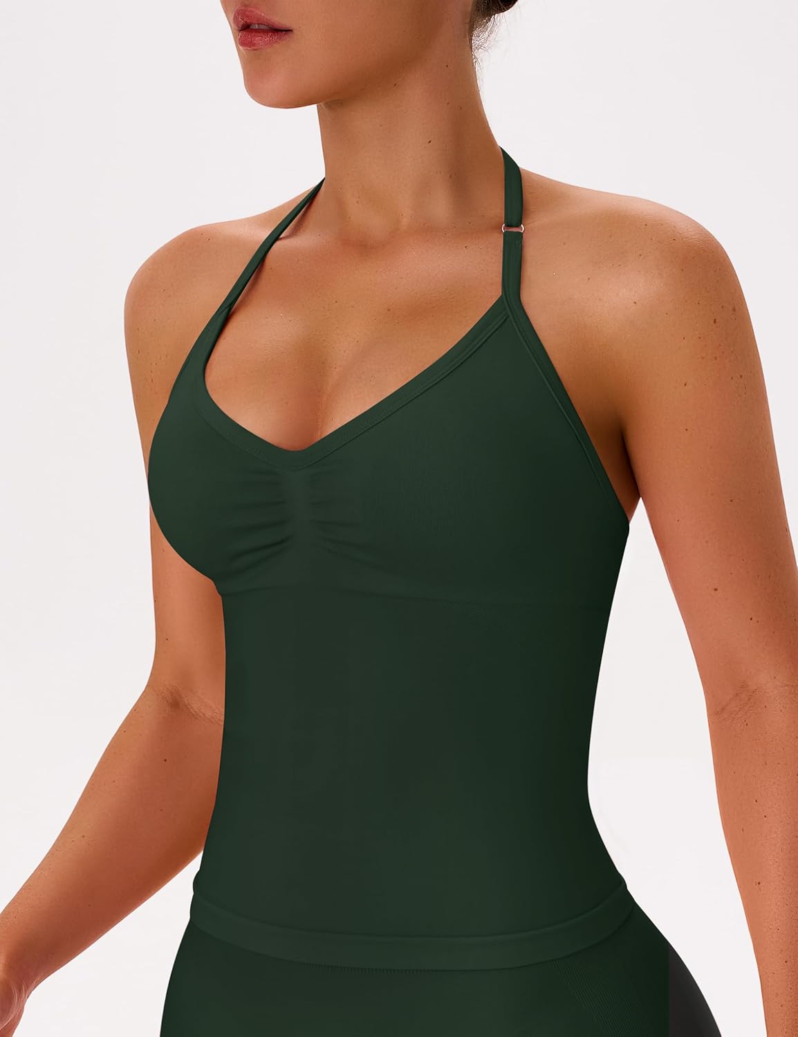OLCHEE Womens Halter Tank Tops V Neck Impact Backless Longline Strappy Adjustable Gym Workout Top Padded