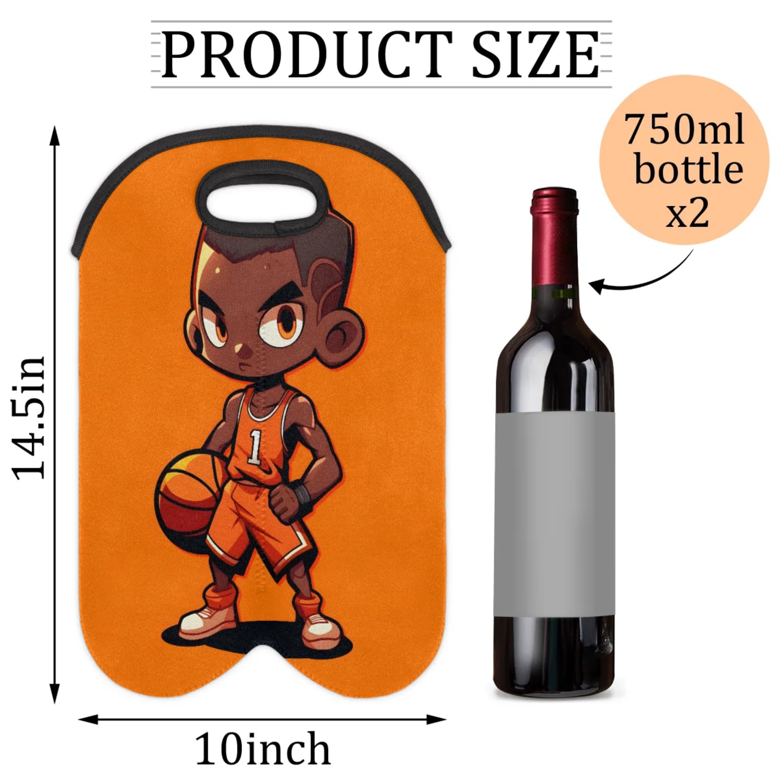 GzLeyigou 2 Bottles Sports Basketball Player Wine Bag Sleeve Totes Neoprene Protective Wine Carrier Bag for Wine,Water, Champagne, Beer, Baby Bottles,Gift 14.5 x 10 Inches