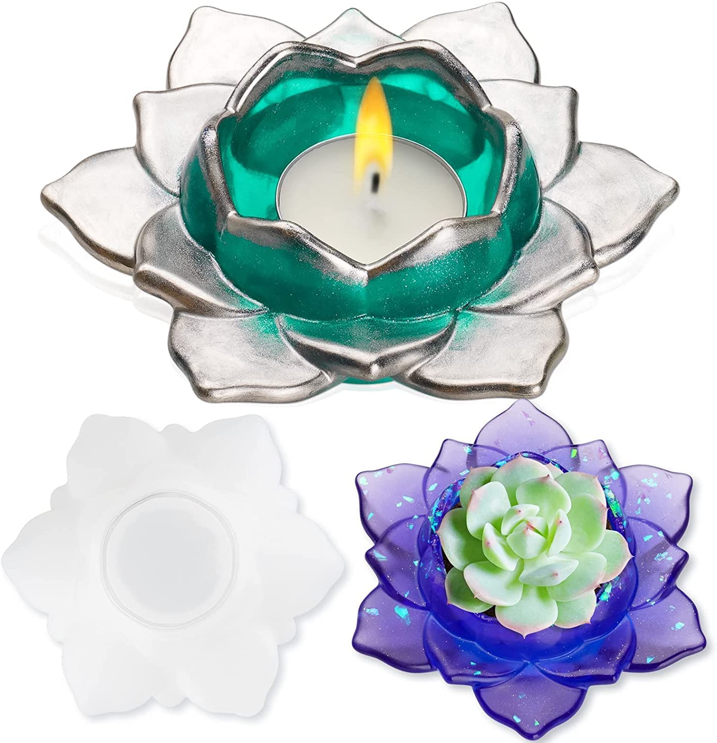 53ARTS1 pcs of Lotus Tealight Candles Holders Resin Mold Flower Candlestick Epoxy Casting Silicone Molds Lotus Storage Box Mold for DIY Candlestick, Jewelry Box, Candy Tray