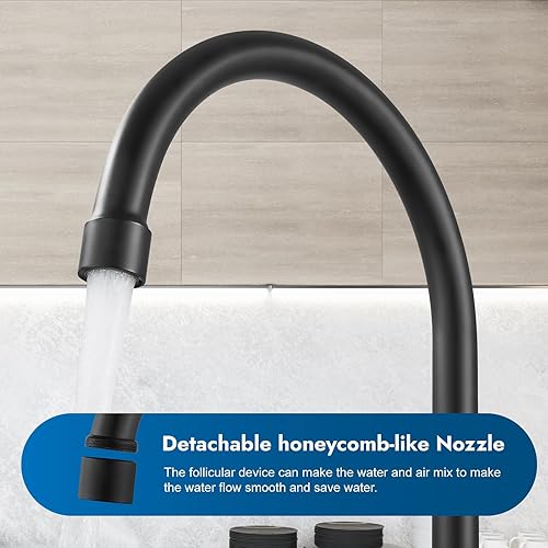 Miniatura 6 de Grifos de cocina para fregadero de 3 agujeros, arco alto con boquilla giratoria de 360, grifo de fregadero de cocina de 2 manijas de 8 pulgadas con