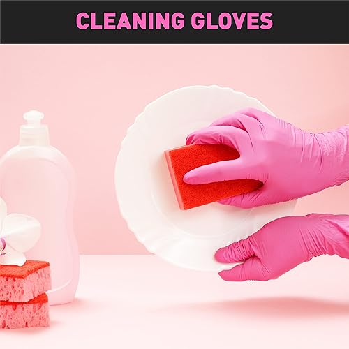 Miniatura 5 de OKIAAS Guantes desechables de vinilo negrorosa, sin látex, grado alimenticio, 5 mil, para cocinar, limpiar, tinte para el cabello, 501002001000